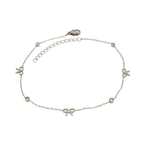 Ατσάλινο Βραχιόλι Ποδιού με Φιογκάκια και Ζιργκόν (A1017) - charmy.gr