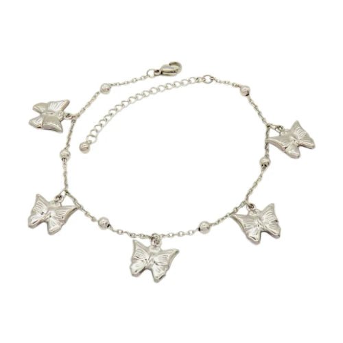 Ατσάλινο Βραχιόλι Ποδιού με Κρεμαστές Πεταλούδες (A1023) - charmy.gr