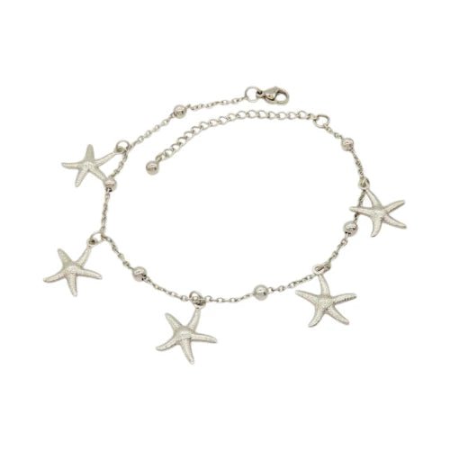 Ατσάλινο Βραχιόλι Ποδιού με Κρεμαστούς Αστερίες (A1021) - charmy.gr