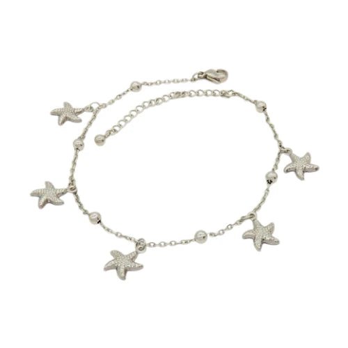 Ατσάλινο Βραχιόλι Ποδιού με Λαμπερούς Αστερίες (A1022) - charmy.gr