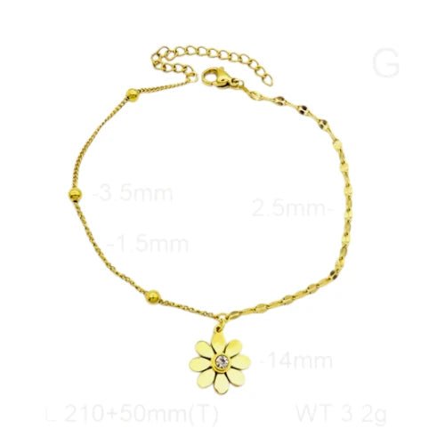 Ατσάλινο Βραχιόλι Ποδιού με Μαργαρίτα και Ζιργκόν (A1031) - charmy.gr