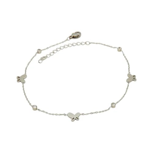 Ατσάλινο Βραχιόλι Ποδιού με Πεταλούδες και Ζιργκόν (A1019) - charmy.gr