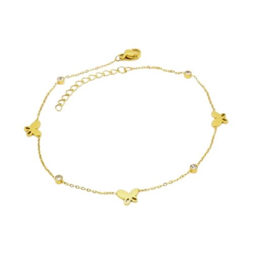 Ατσάλινο Βραχιόλι Ποδιού με Πεταλούδες και Ζιργκόν (A1020) - charmy.gr