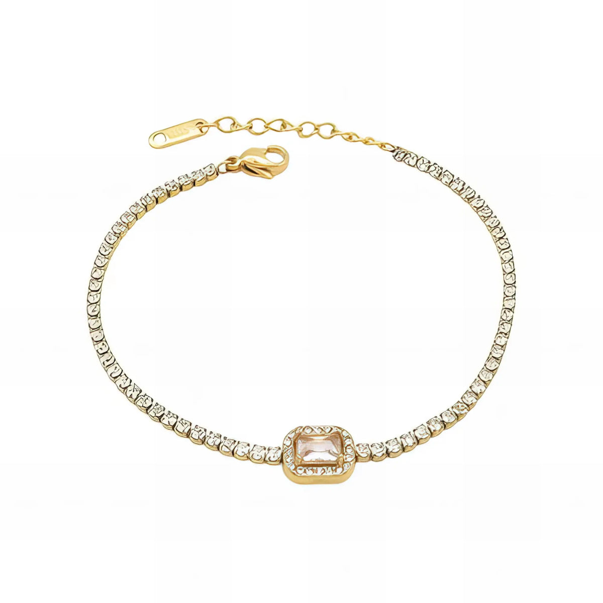 Ατσάλινο βραχιόλι ριβιέρα με διαφανή πέτρα 18k (B3057) - charmy.gr