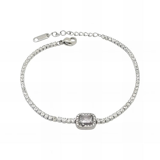 Ατσάλινο βραχιόλι ριβιέρα με διαφανή πέτρα ζιργκόν (B3059) - charmy.gr