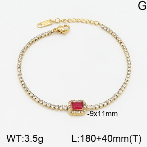 Ατσάλινο βραχιόλι ριβιέρα με κόκκινη πέτρα ζιργκόν 18k (B3058) - charmy.gr