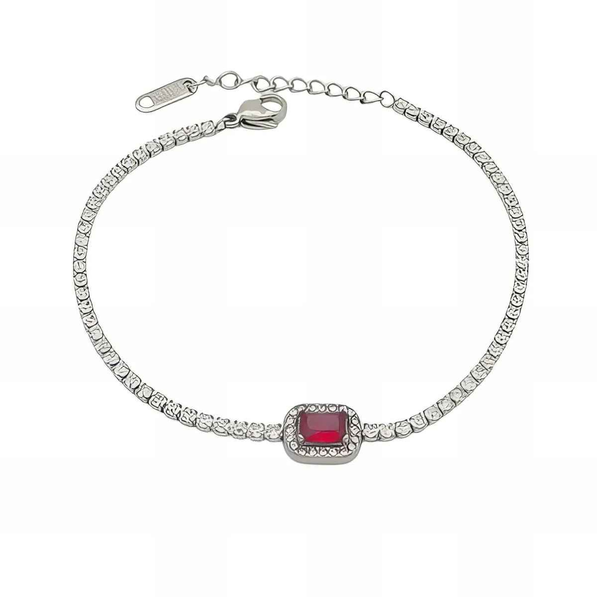 Ατσάλινο βραχιόλι ριβιέρα με κόκκινη πέτρα ζιργκόν (B3060) - charmy.gr