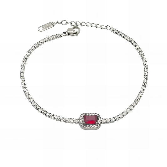 Ατσάλινο βραχιόλι ριβιέρα με κόκκινη πέτρα ζιργκόν (B3060) - charmy.gr