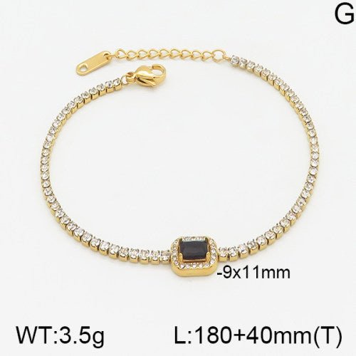 Ατσάλινο βραχιόλι ριβιέρα με μαύρη πέτρα 18k (B3055) - charmy.gr