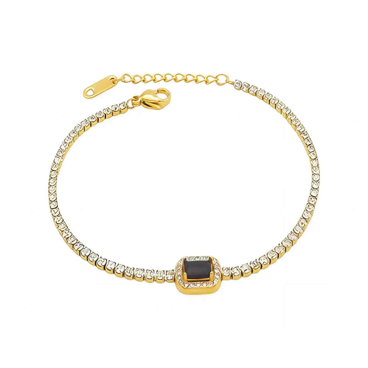 Ατσάλινο βραχιόλι ριβιέρα με μαύρη πέτρα 18k (B3055) - charmy.gr