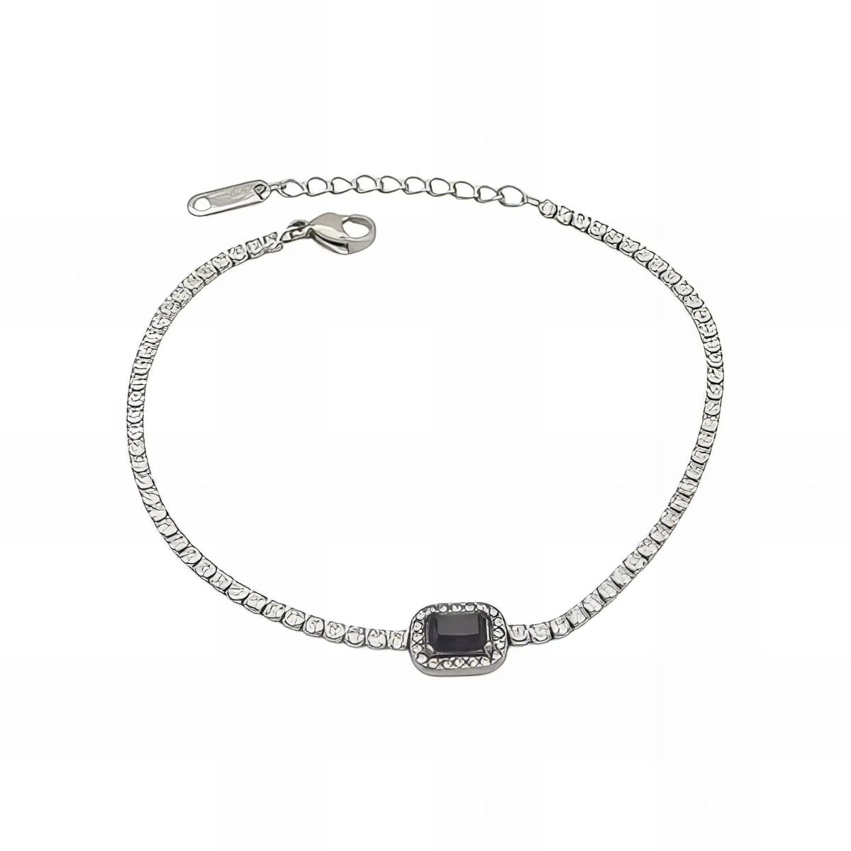 Ατσάλινο βραχιόλι ριβιέρα με μαύρη πέτρα ζιργκόν (B3063) - charmy.gr