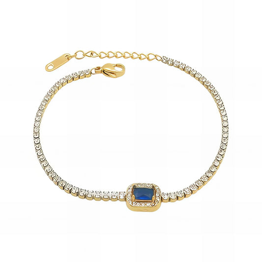 Ατσάλινο βραχιόλι ριβιέρα με μπλε πέτρα 18k (B3056) - charmy.gr