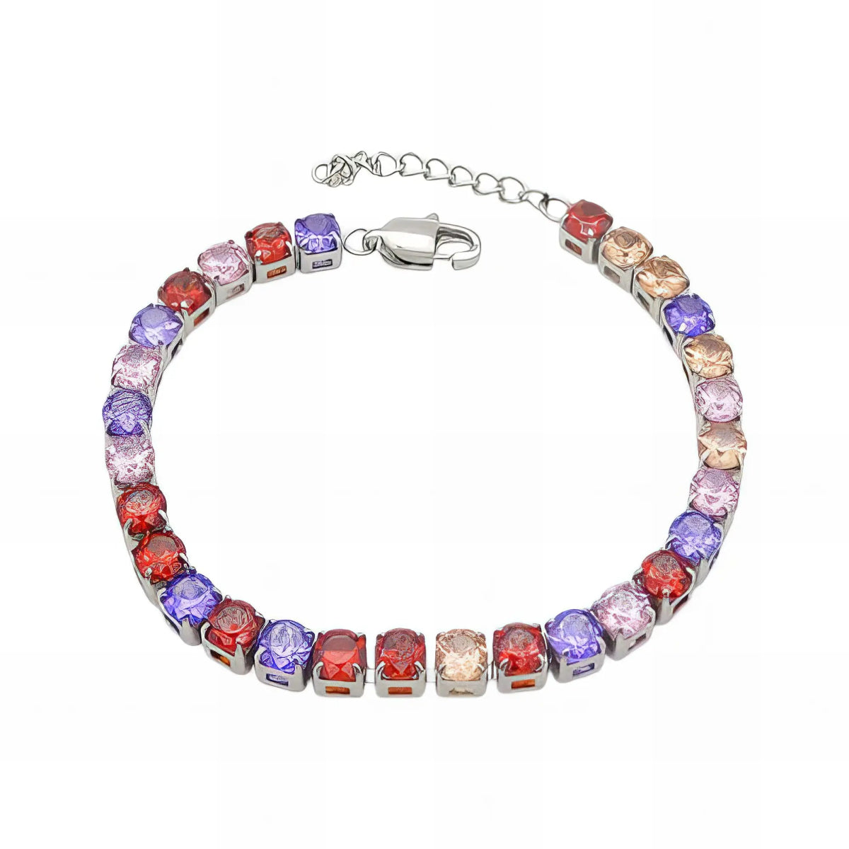 Ατσάλινο βραχιόλι ριβιέρα πολύχρωμα ζιργκόν (B3113) - charmy.gr