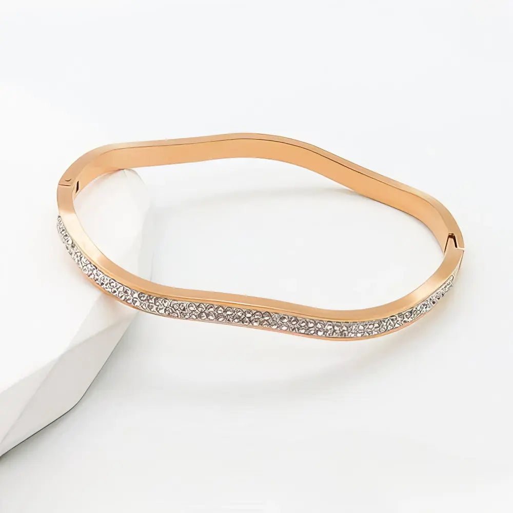 Ατσάλινο Βραχιόλι Ροζ Χρυσό με Ζιργκόν – Κυματιστός Σχεδιασμός (B3457) - charmy.gr