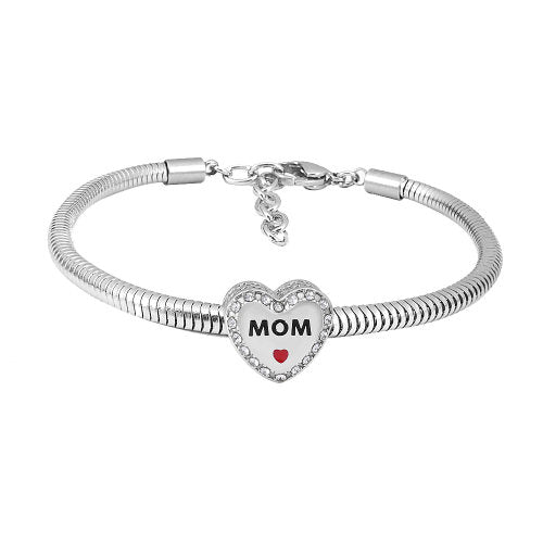Ατσάλινο Βραχιόλι Snake Chain με Κρεμαστό Σύμβολο Καρδιάς "MOM" (B3410) - charmy.gr