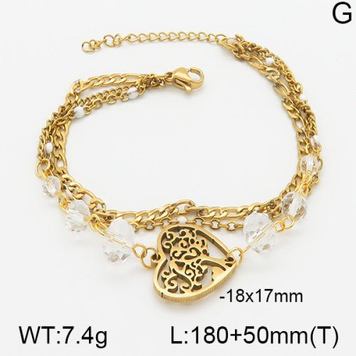 Ατσάλινο βραχιόλι τριπλό με καρδιά και πέτρες ζιργκόν 18k (B3121) - charmy.gr