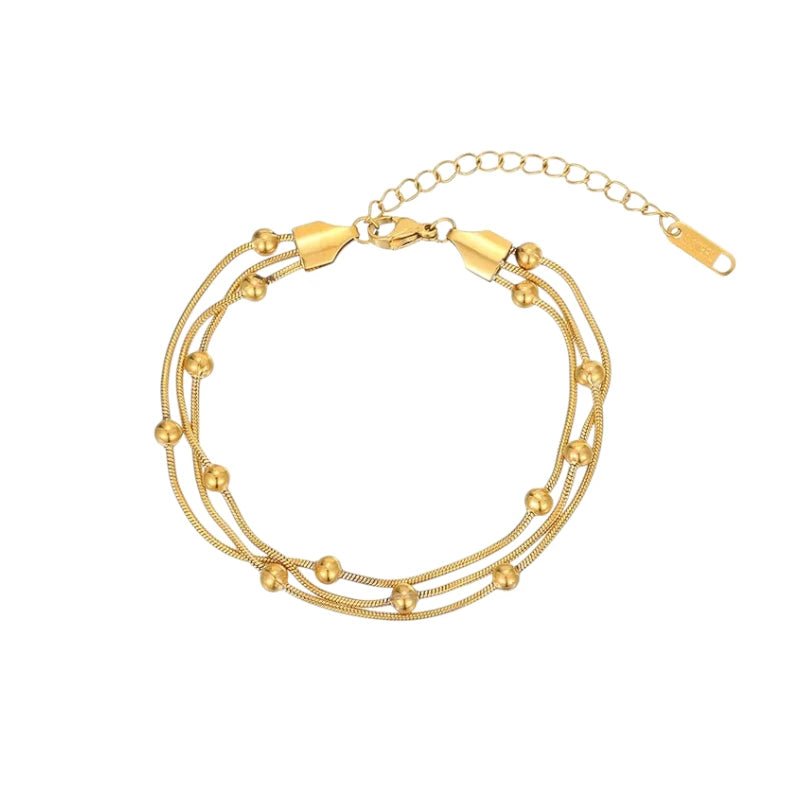 Ατσάλινο βραχιόλι τριπλό με χάντρες επιχρυσωμένο (B1672) - charmy.gr