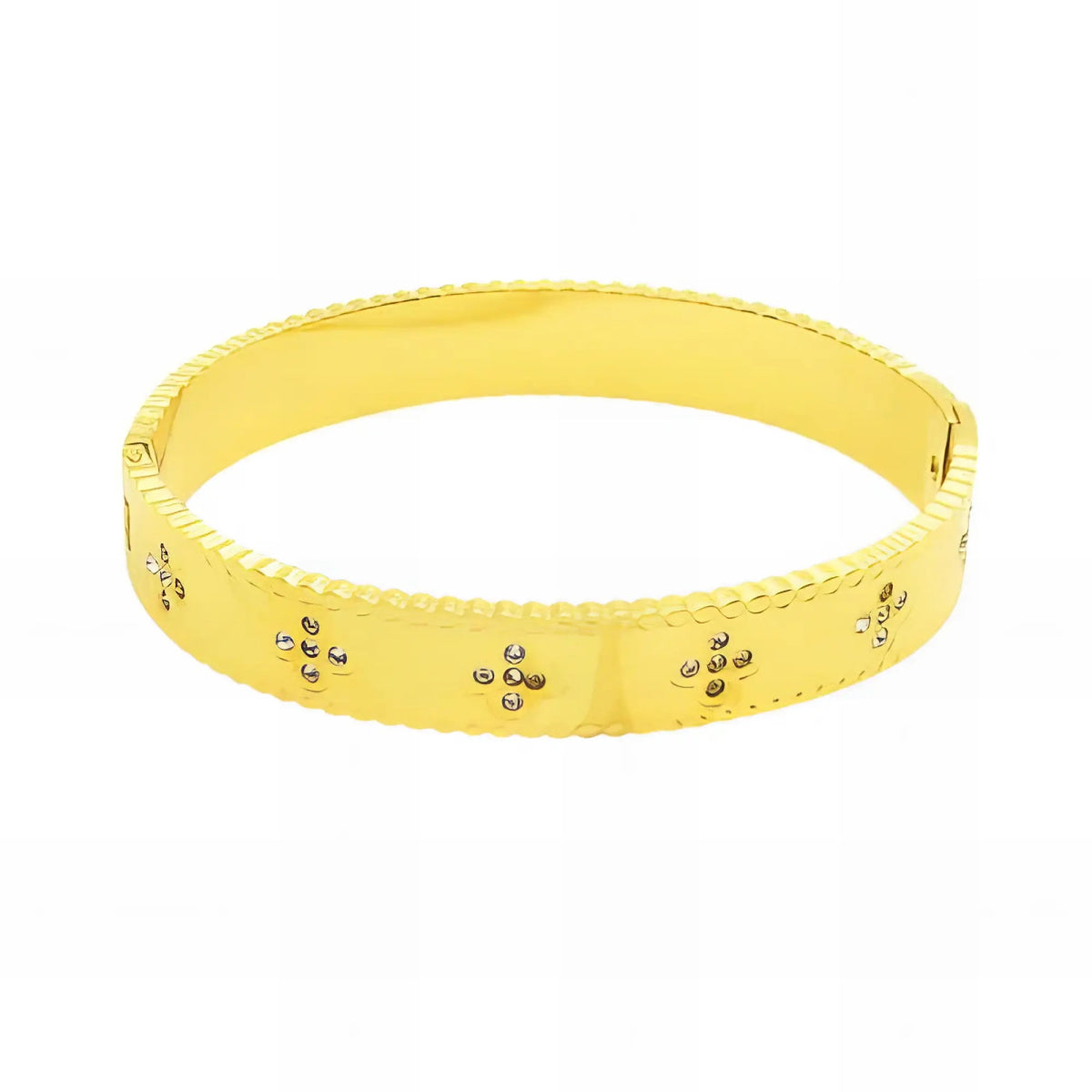 Ατσάλινο βραχιόλι χειροπέδα επιχρυσωμένη με ζιρκόν (B3329) - charmy.gr