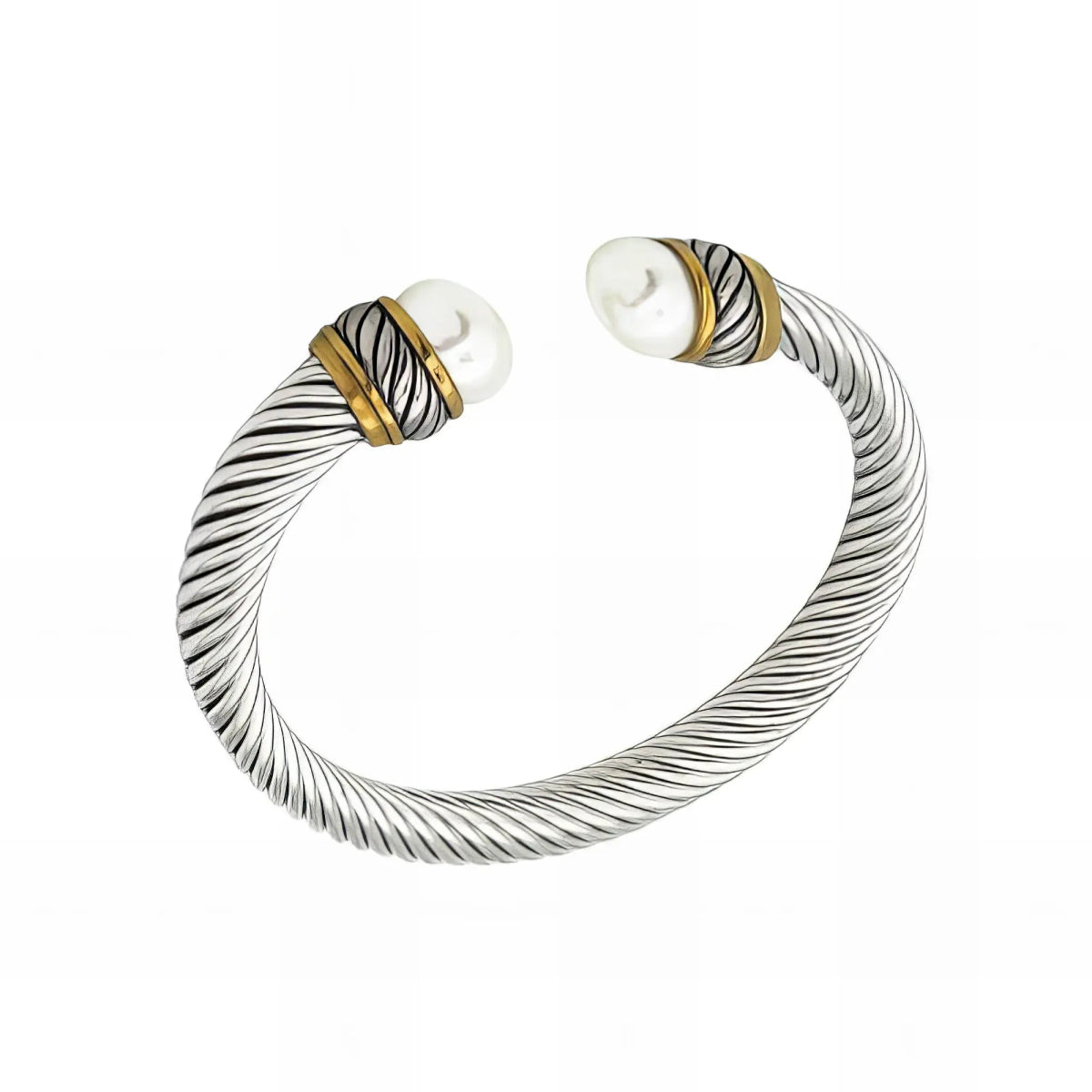 Ατσάλινο βραχιόλι χειροπέδα με πέρλες χρώμα ασημί (B3324) - charmy.gr