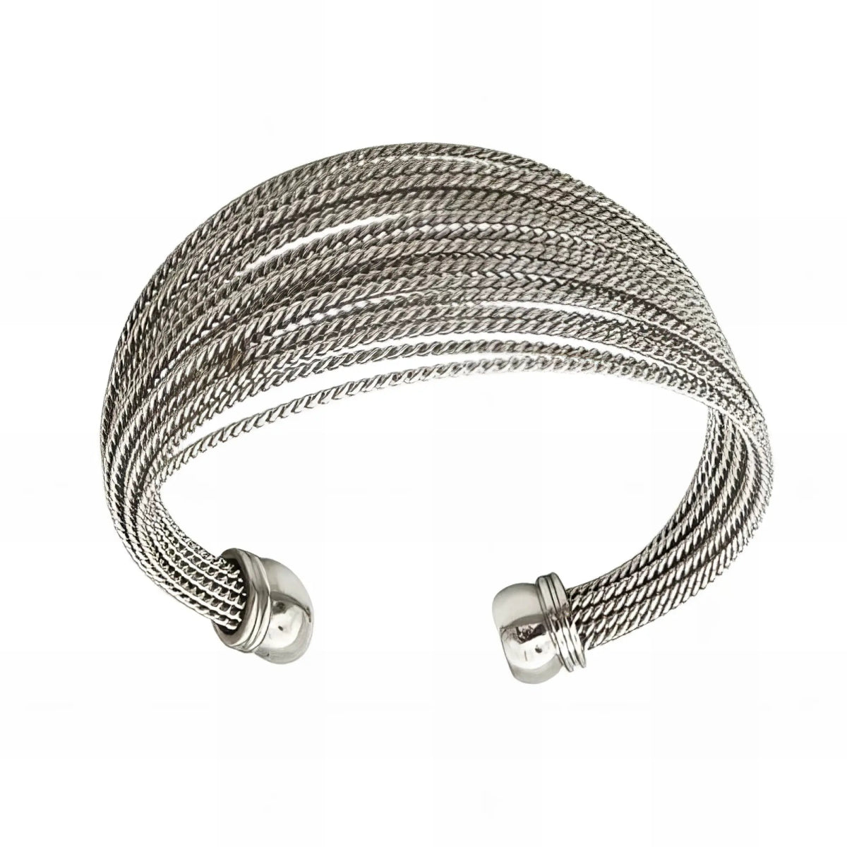 Ατσάλινο βραχιόλι χειροπέδα πολύσειρο χρώμα ασημί (B3327) - charmy.gr