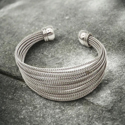 Ατσάλινο βραχιόλι χειροπέδα πολύσειρο χρώμα ασημί (B3327) - charmy.gr
