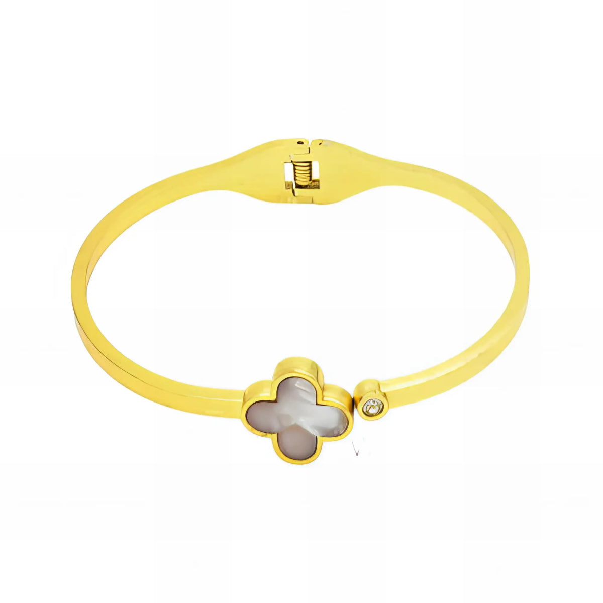 Ατσάλινο βραχιόλι χειροπέδα τετράφυλλο τριφύλλι επιχρυσωμένη (B3321) - charmy.gr