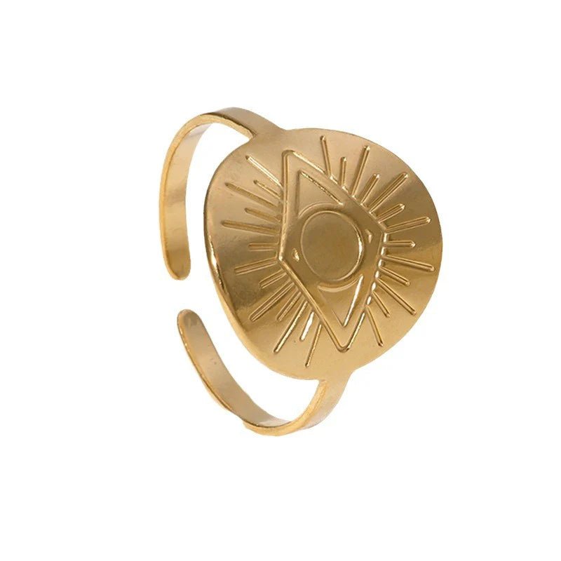 Ατσάλινο δαχτυλίδι επιχρυσωμένο ματάκι (R1443) - charmy.gr