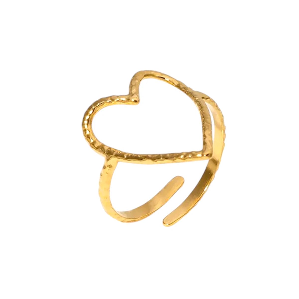 Ατσάλινο δαχτυλίδι καρδιά επιχρυσωμένο ρυθμιζόμενο (R1326) - charmy.gr