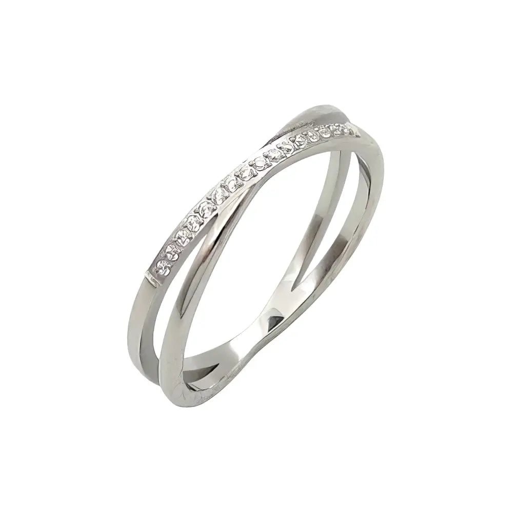 Ατσάλινο Δαχτυλίδι με Σταυρωτό Σχέδιο & Ζιργκόν – Ασημί (R3133) - charmy.gr