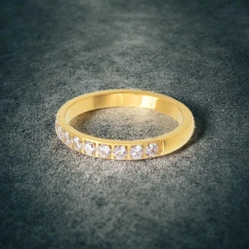 Ατσάλινο δαχτυλίδι με ζιργκόν επιχρυσωμένο (R3071) - charmy.gr