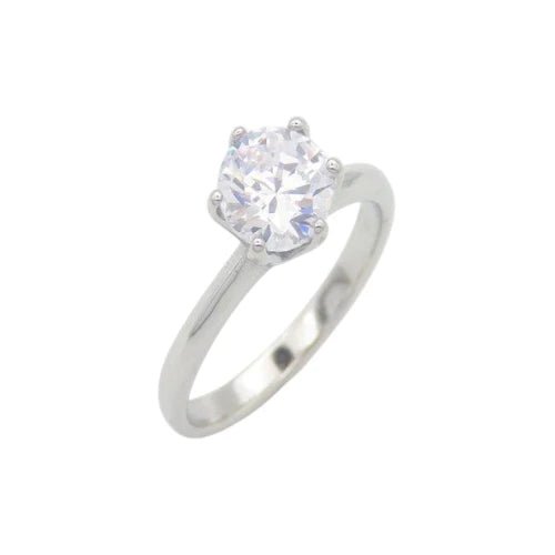 Ατσάλινο δαχτυλίδι μονόπετρο ασημί (R3107) - charmy.gr