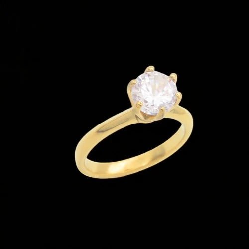 Ατσάλινο δαχτυλίδι μονόπετρο επιχρυσωμένο (R3106) - charmy.gr