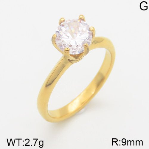 Ατσάλινο δαχτυλίδι μονόπετρο επιχρυσωμένο (R3106) - charmy.gr