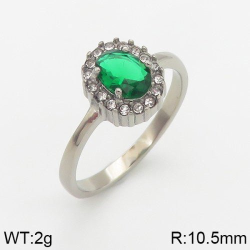 Ατσάλινο δαχτυλίδι ροζέτα με πράσινη πέτρα ζιργκόν (R3079) - charmy.gr