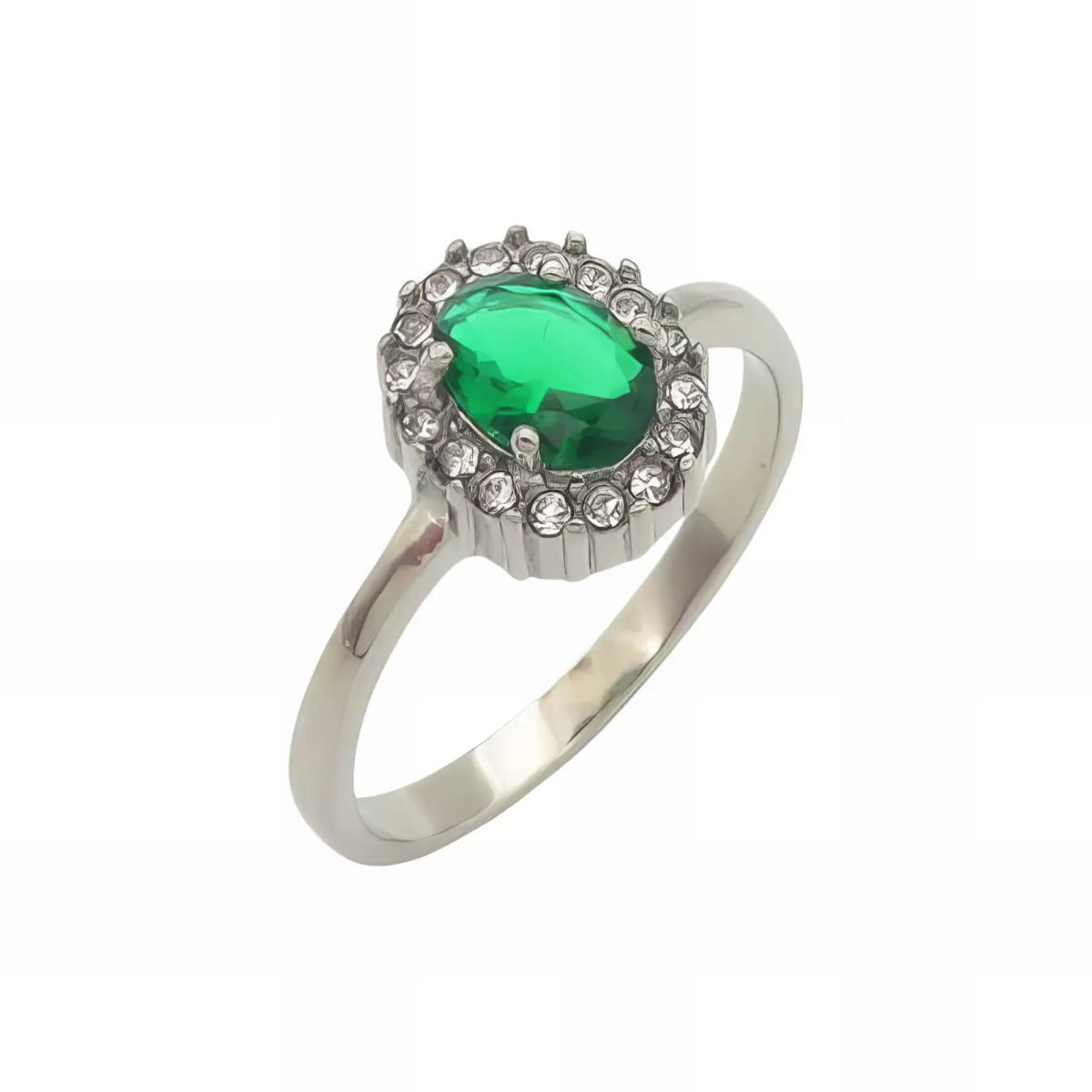 Ατσάλινο δαχτυλίδι ροζέτα με πράσινη πέτρα ζιργκόν (R3079) - charmy.gr