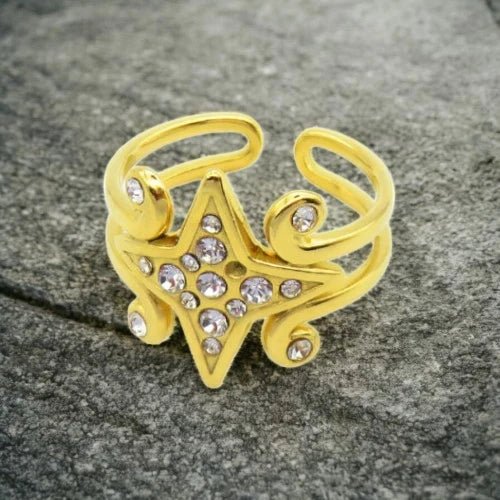 Ατσάλινο δαχτυλίδι ρυθμιζόμενο αστέρι ζιργκόν (R3084) - charmy.gr