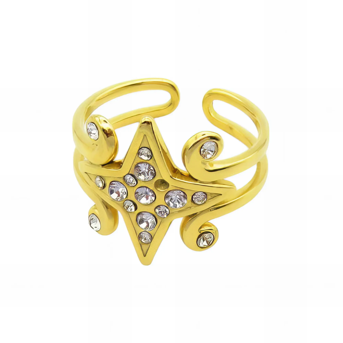 Ατσάλινο δαχτυλίδι ρυθμιζόμενο αστέρι ζιργκόν (R3084) - charmy.gr