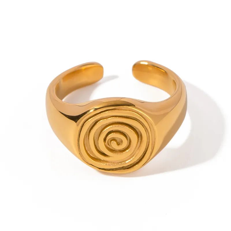 Ατσάλινο δαχτυλίδι σχέδιο σπείρα one size 18k (R1385) - charmy.gr