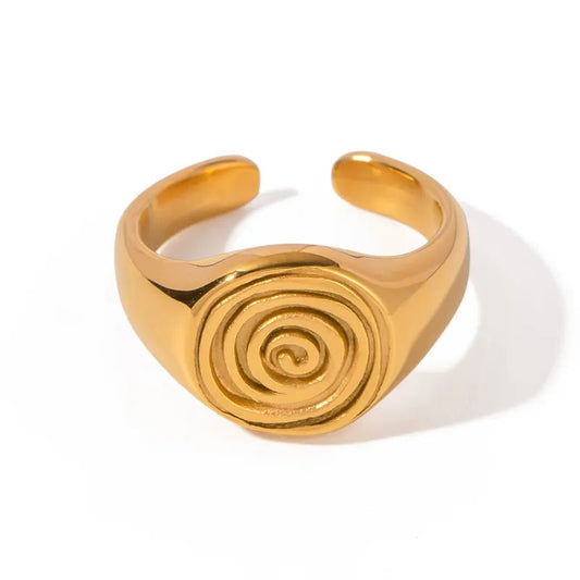 Ατσάλινο δαχτυλίδι σχέδιο σπείρα one size 18k (R1385) - charmy.gr