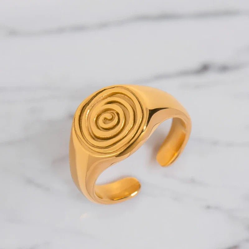 Ατσάλινο δαχτυλίδι σχέδιο σπείρα one size 18k (R1385) - charmy.gr