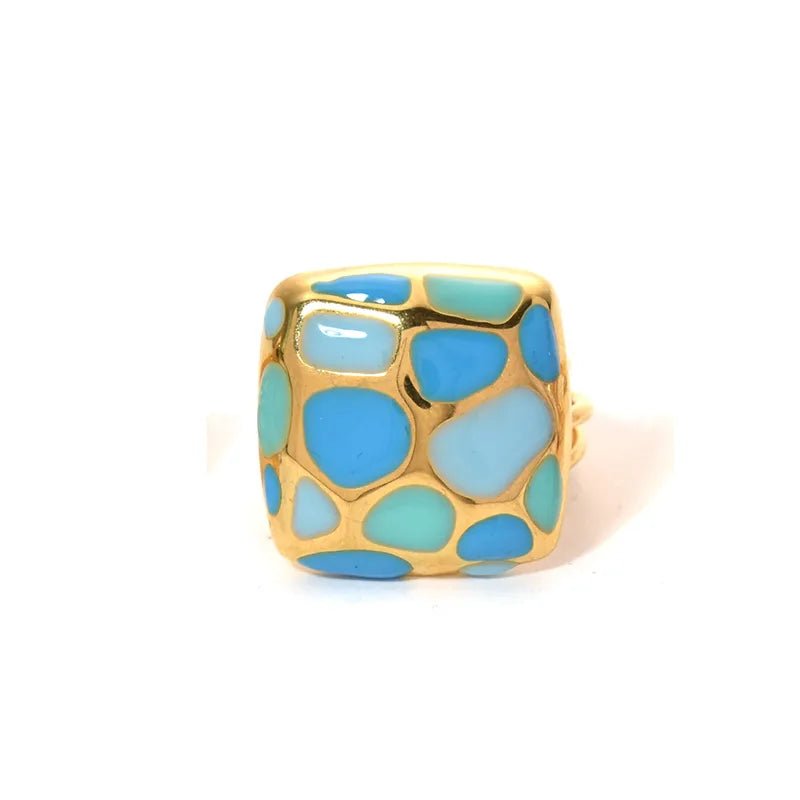 Ατσάλινο Δαχτυλίδι Τετράγωνο με Σμάλτο σε Αποχρώσεις του Μπλε (R1450) - charmy.gr