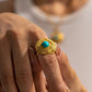Ατσάλινο δαχτυλίδι vintage με πέτρα τυρκουάζ 18k (R1391) - charmy.gr