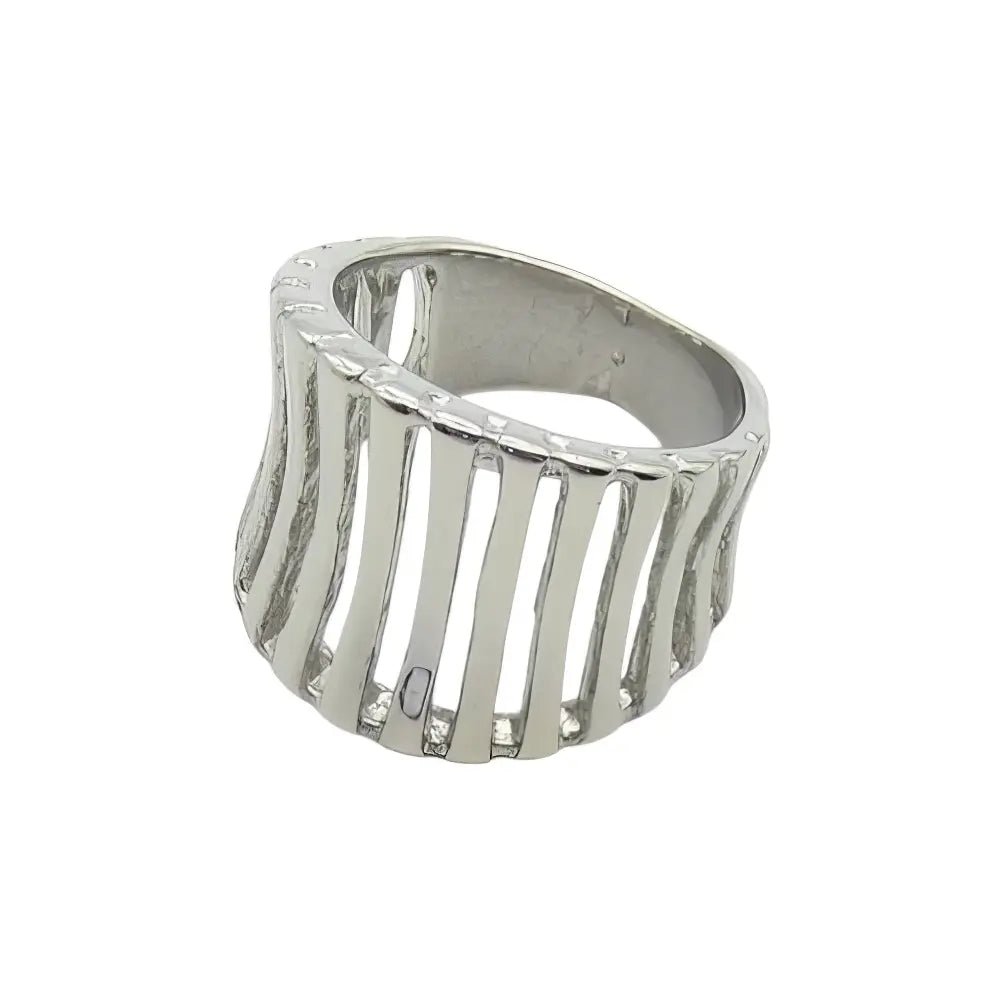 Ατσάλινο Φαρδύ Δαχτυλίδι με Ανάγλυφες Ρίγες – Ασημί (R3134) - charmy.gr