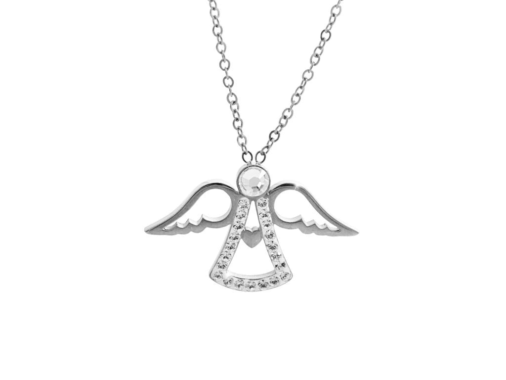 Ατσάλινο κολιέ αγγελάκι με κρύσταλλα Swarovski (J1037) - charmy.gr