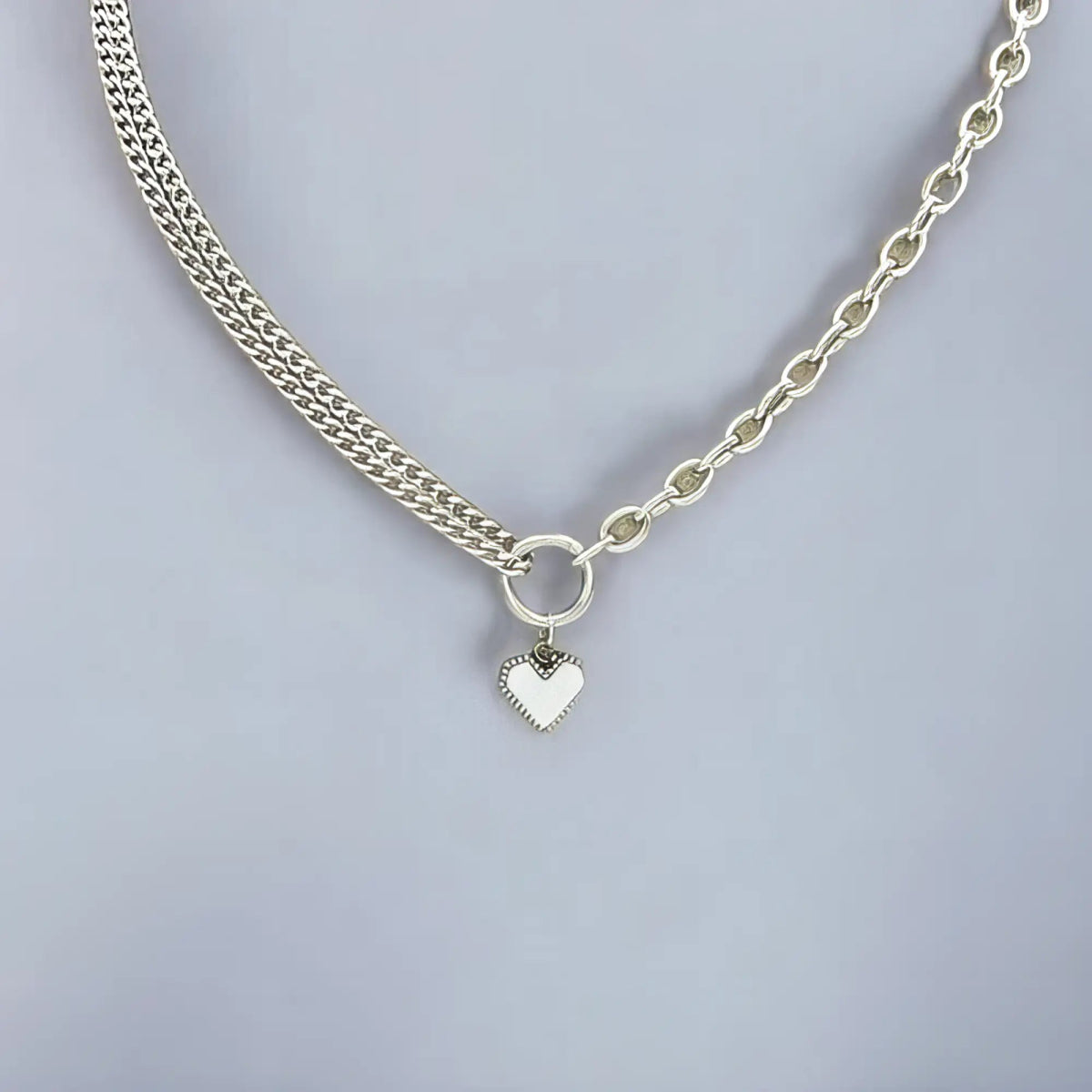 Ατσάλινο κολιέ άσπρη καρδιά (N3119) - charmy.gr