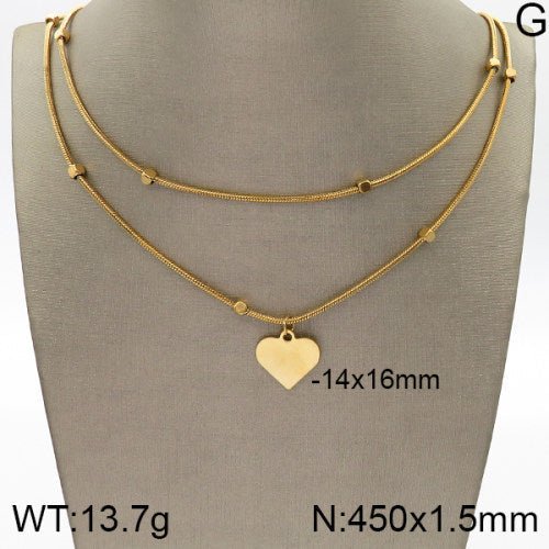 Ατσάλινο κολιέ διπλό με καρδιά 18k (N3012) - charmy.gr