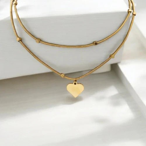 Ατσάλινο κολιέ διπλό με καρδιά 18k (N3012) - charmy.gr