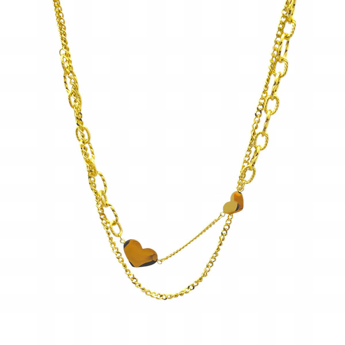 Ατσάλινο κολιέ διπλό με καρδιά επιχρυσωμένο (N3058) - charmy.gr