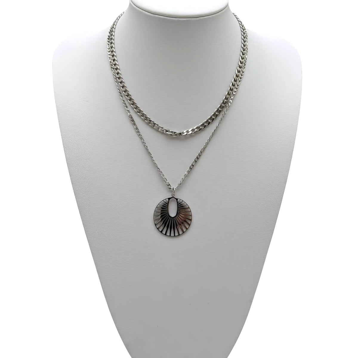 Ατσάλινο κολιέ διπλό χρώμα ασημί (N3195) - charmy.gr