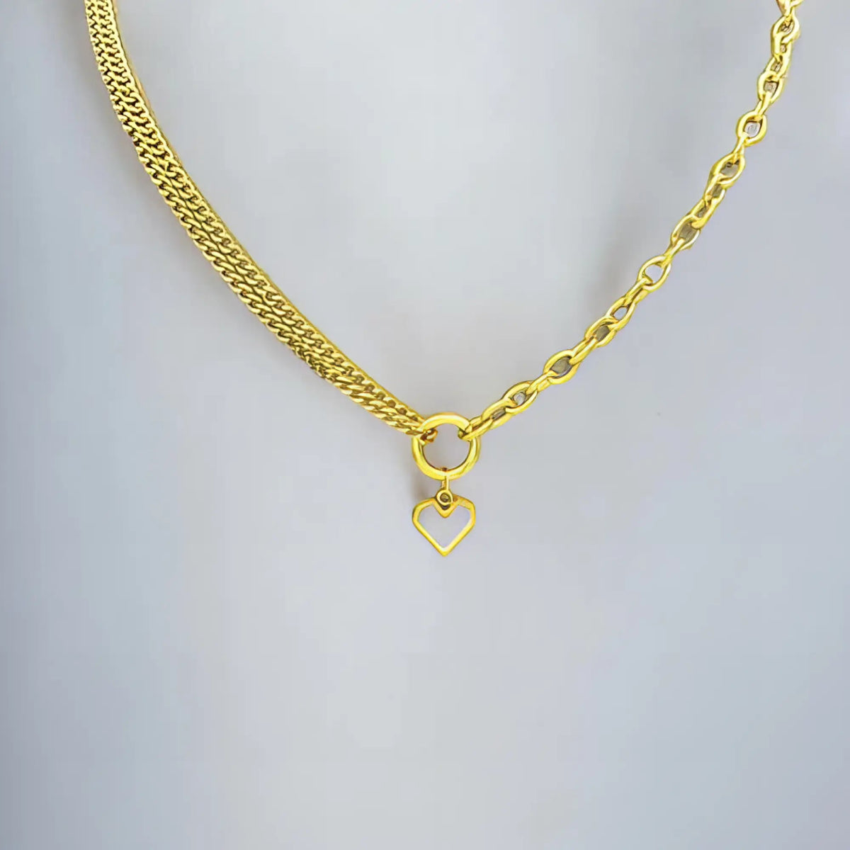 Ατσάλινο κολιέ επιχρυσωμένο άσπρη καρδιά (N3118) - charmy.gr